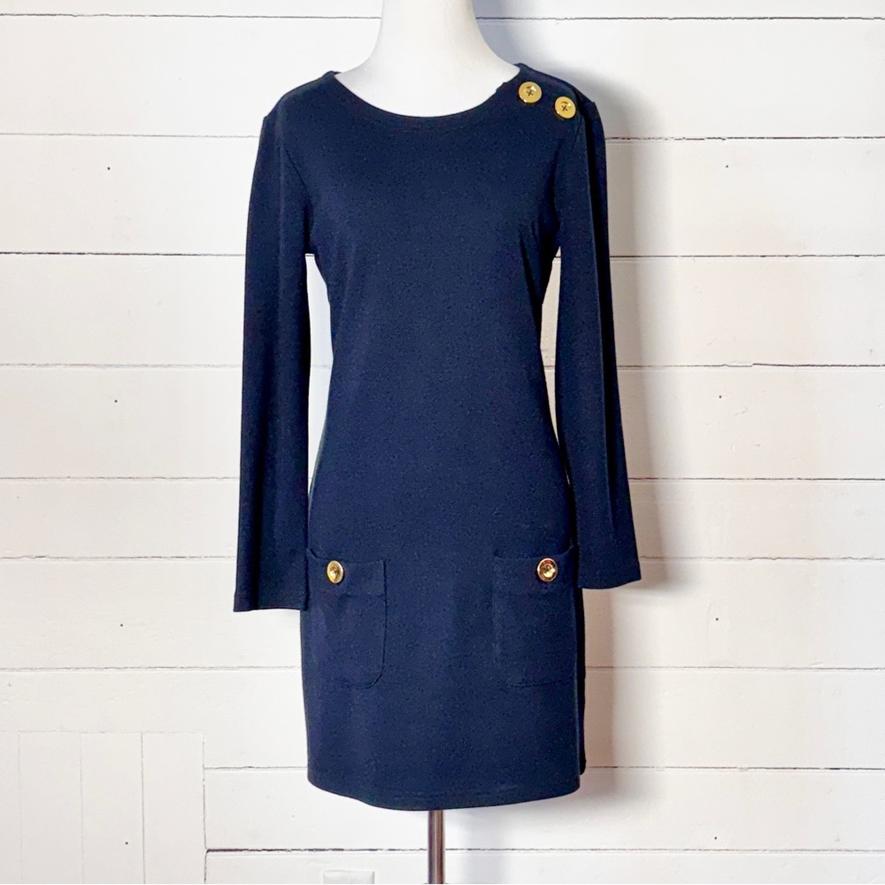 Sail To Sable Women’s Navy Blue Button-Detail Midi Dress Size XS